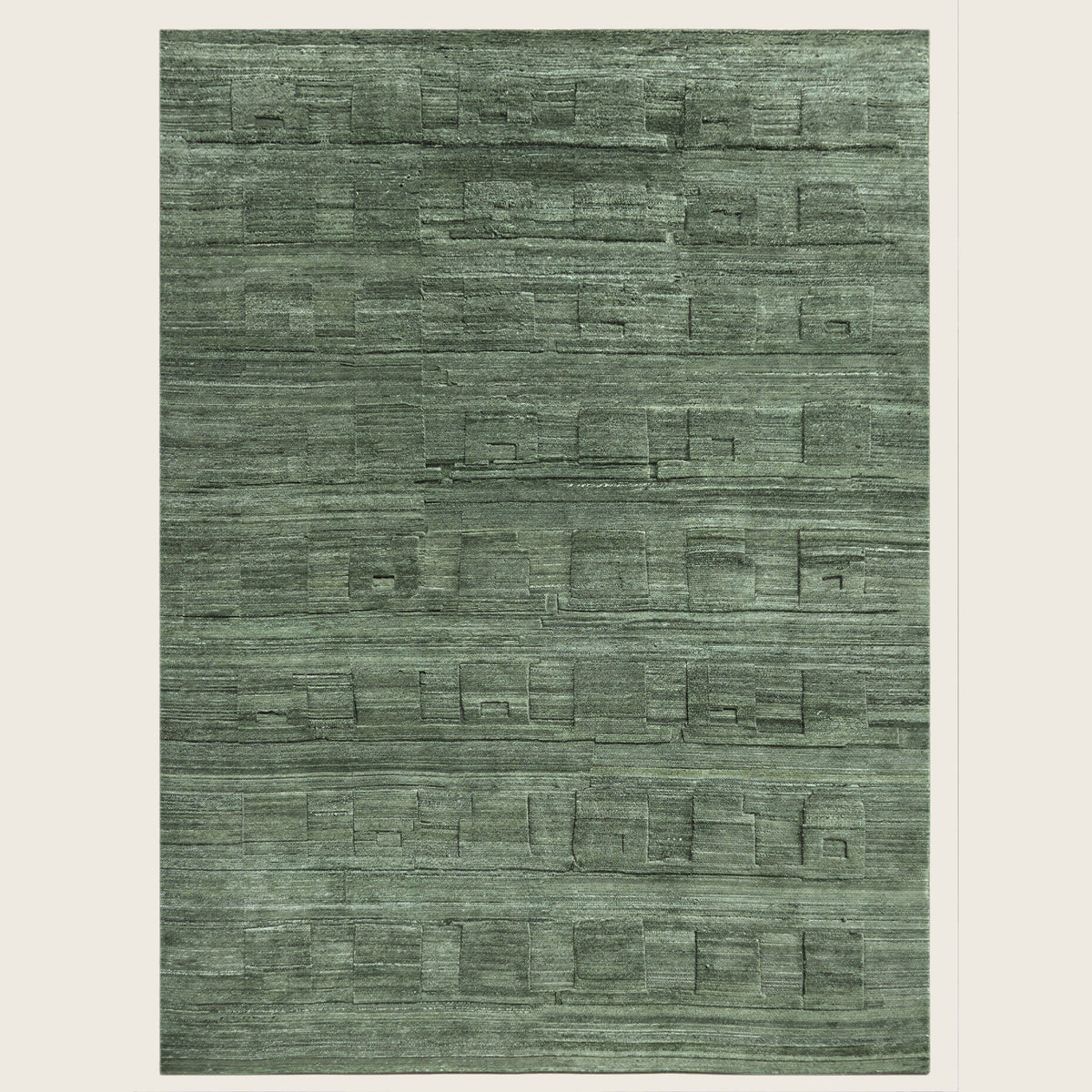 Dark Green Textured Wool Rug - 8' x 10'