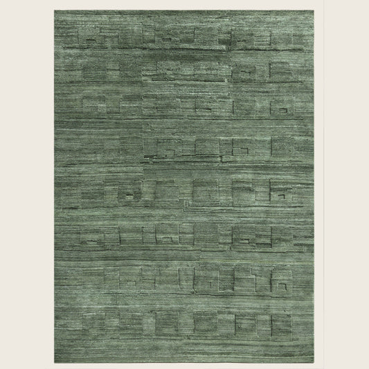 Dark Green Textured Wool Rug - 8' x 10'